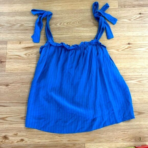 H&M Womens Blue Tie Shoulder Flowy Tank Top Blouse Medium Tie Shoulders Ruffle - Picture 1 of 6